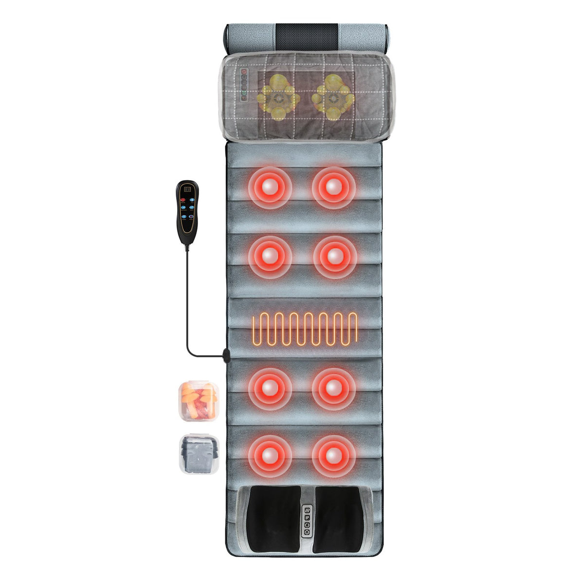 Full body massage mat with heat, detachable neck and foot massagers and remote
